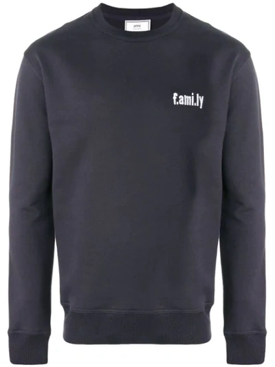 Shop Ami Alexandre Mattiussi Crew Neck Sweatshirt White Family Embroidery In Blue