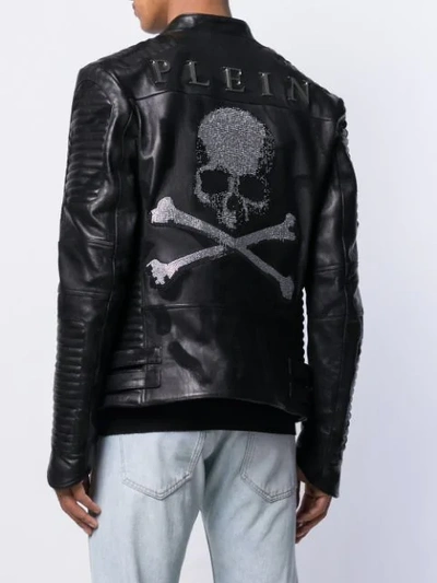 Shop Philipp Plein Skull Biker Jacket In Black