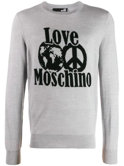 Shop Love Moschino Logo Intarsia Jumper In Grey