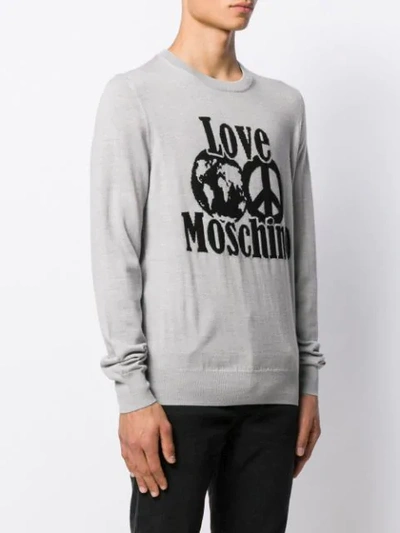Shop Love Moschino Logo Intarsia Jumper In Grey