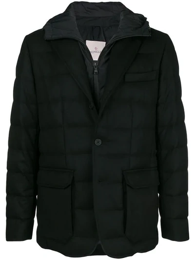 Shop Moncler Hooded Padded Blazer In Black