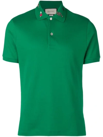 Shop Gucci Collar Motifs Polo Shirt In Green
