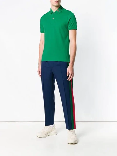 Shop Gucci Collar Motifs Polo Shirt In Green