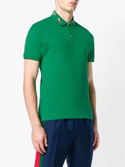 Shop Gucci Collar Motifs Polo Shirt In Green