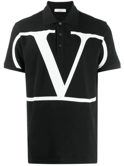 Valentino V-logo Black Short Sleeve Pique Polo | ModeSens