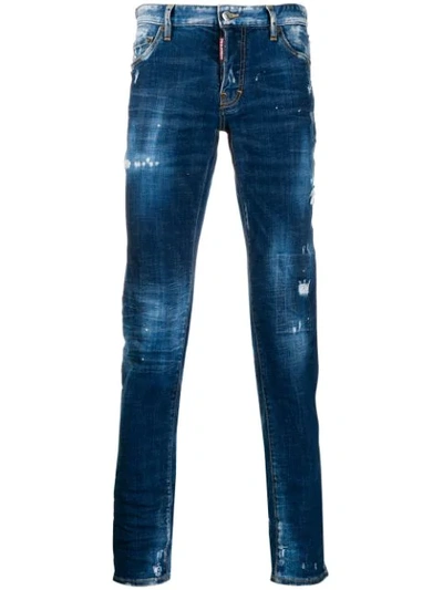 DSQUARED2 DISTRESSED SKINNY JEANS - 蓝色