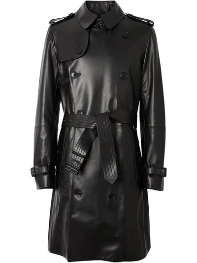 Shop Burberry Lambskin Trench Coat In Black