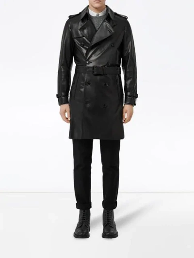 Shop Burberry Lambskin Trench Coat In Black