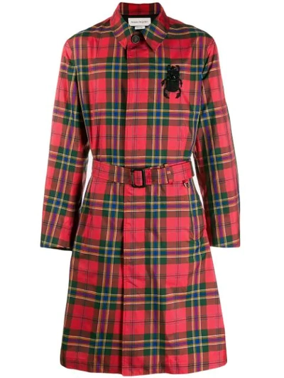 Shop Alexander Mcqueen Tartan Motif Trench Coat In Red