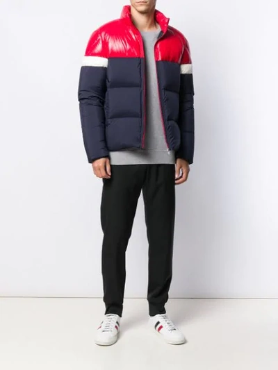 Moncler Konic Contrast-panel Quilted-down Coat In Blue,red | ModeSens