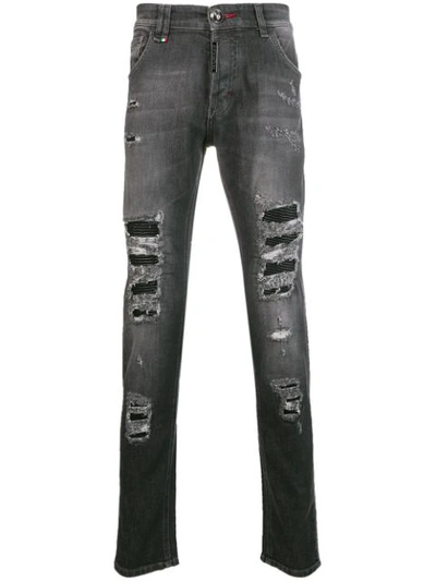 Shop Philipp Plein Snatch Skinny Biker Jeans - Grey