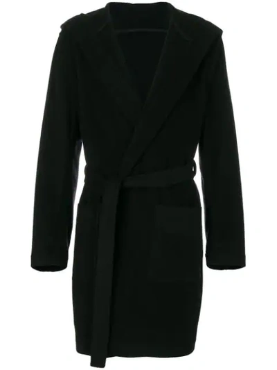 Shop Msgm Hooded Robe Coat In Black