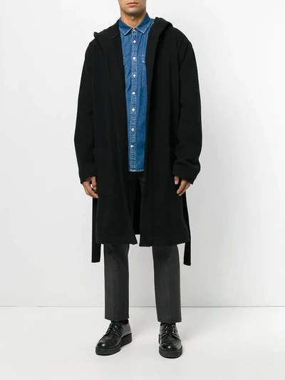 Shop Msgm Hooded Robe Coat In Black