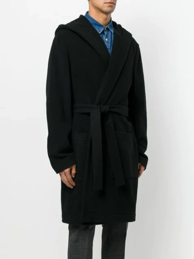 Shop Msgm Hooded Robe Coat In Black