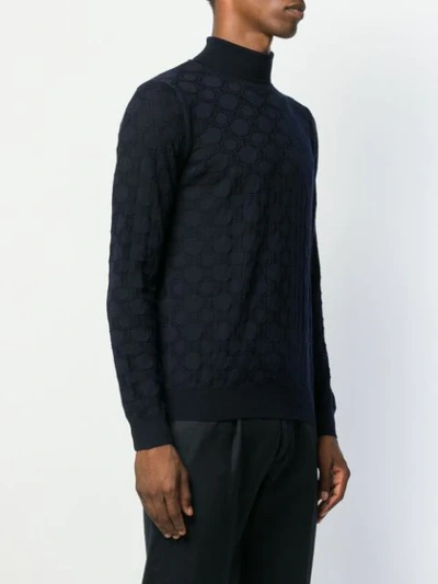 Shop Corneliani Patterned Knit Roll Neck Sweater In Blue