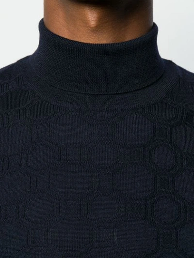 Shop Corneliani Patterned Knit Roll Neck Sweater In Blue