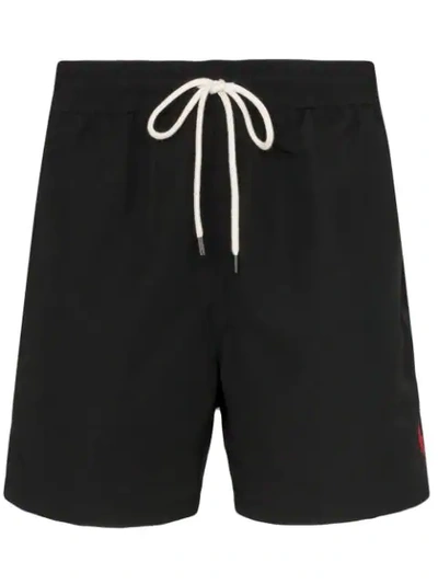 Shop Polo Ralph Lauren Logo Embroidered Swim Shorts In Black