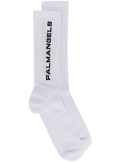 Shop Palm Angels Logo Intarsia Socks In 0110 White Black