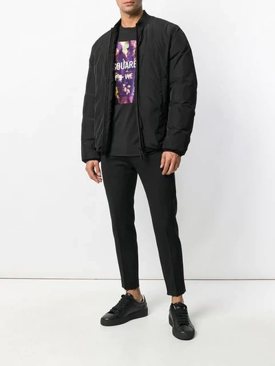 Shop Dsquared2 Icon Print Bomber Jacket In Black