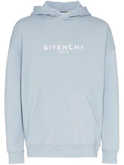 Shop Givenchy Faded Logo Hoodie In Blue