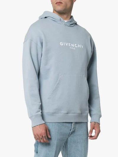 Shop Givenchy Faded Logo Hoodie In Blue