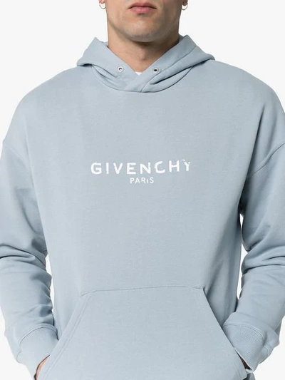 Shop Givenchy Faded Logo Hoodie In Blue