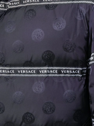 Shop Versace Logo Tape Puffer Jacket In Blue