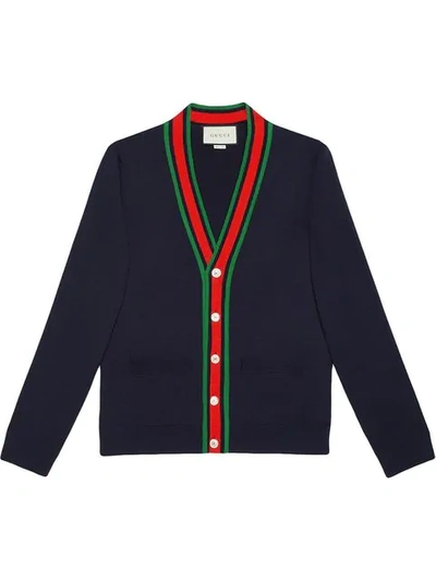 Shop Gucci Wool Knit Cardigan In Blue