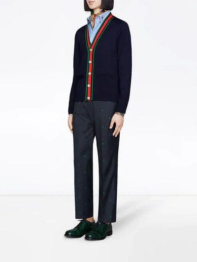 Shop Gucci Wool Knit Cardigan In Blue