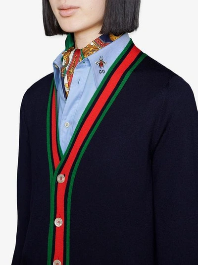 Shop Gucci Wool Knit Cardigan In Blue