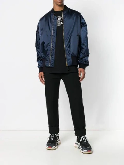 Shop Balenciaga Bomber Denim Jacket In Blue