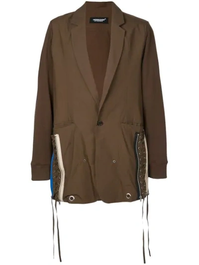 Shop Undercover Lace-up Side Parka Coat In Brown