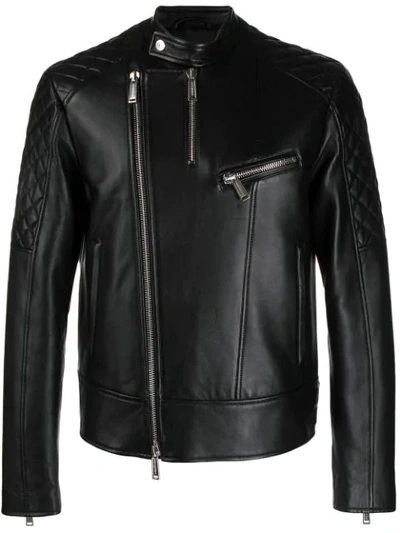Shop Dsquared2 Padded Shoulders Biker Jacket In Black