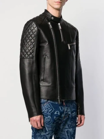 Shop Dsquared2 Padded Shoulders Biker Jacket In Black