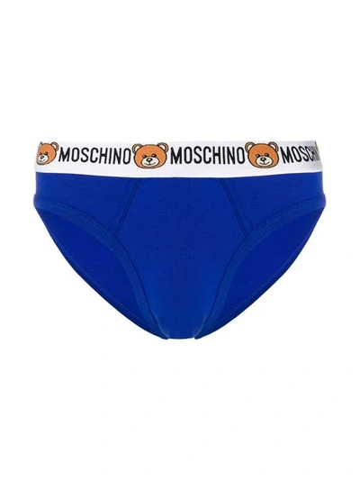 Shop Moschino Pack Of 2 Teddy Logo Briefs - Blue