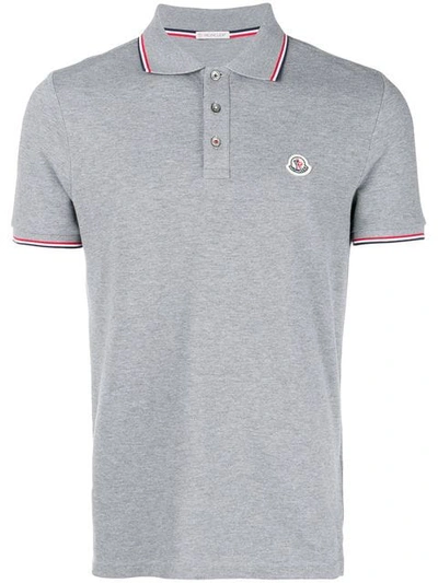 Shop Moncler Tri-stripe Trim Polo Shirt In Grey