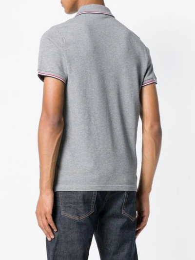 Shop Moncler Tri-stripe Trim Polo Shirt In Grey