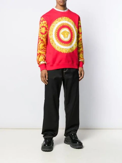 Shop Versace Barocco Print Sweatshirt - Red