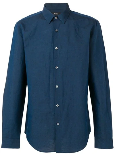 Shop Theory Plain Button Down Shirt In Blue