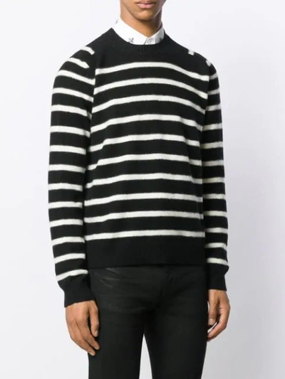 Shop Saint Laurent Crew Neck Striped Sweater In Black