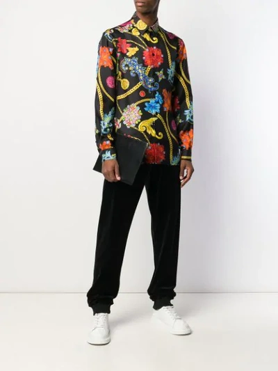 Shop Versace Floral Print Shirt In A72w Nero/multicolor