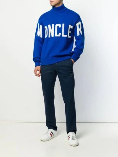 Shop Moncler Logo Roll-neck Sweater In Blue