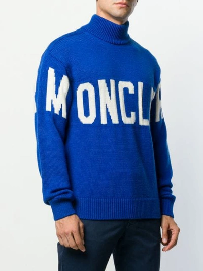 Shop Moncler Logo Roll-neck Sweater In Blue