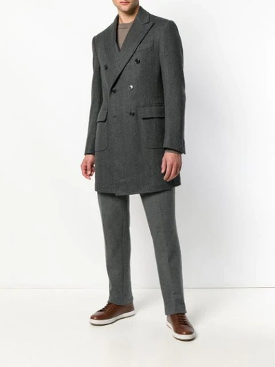 Shop Corneliani Midi Buttoned Coat - Grey