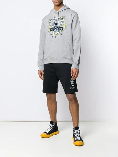 Shop Kenzo Tiger Embroidered Hoodie In Grey