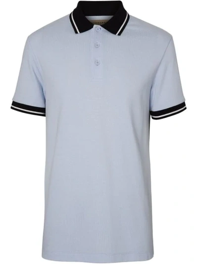 Shop Burberry Tipped Cotton Piqué Polo Shirt In Blue