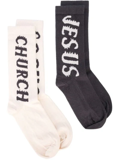 Shop Yeezy Jesus Walks Socks In White ,grey
