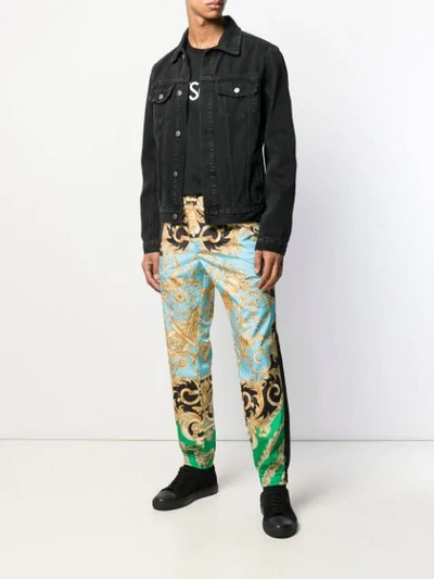 Shop Versace Barocco Print Trousers In Yellow
