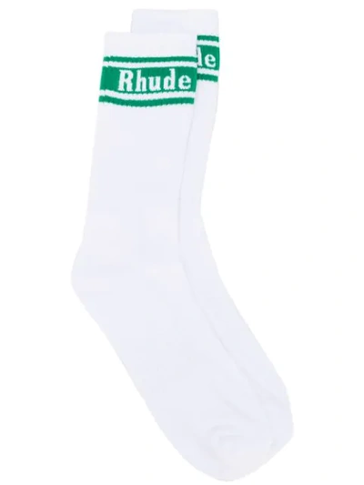 Shop Rhude Logo Ribbed Socks In White