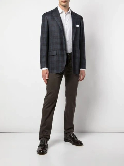 Shop Kiton Classic Plaid Blazer In Grey